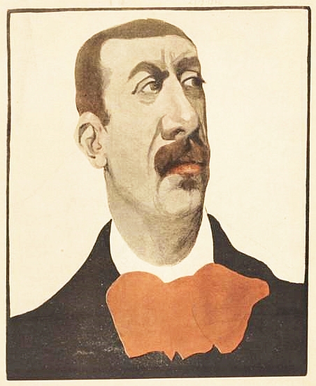 Caricature de Widor, par Aroun Al-Rascid (Umberto Brunelleschi, 1879-1949), publiée dans L'Assiette au beurre le 29 mars 1902.
